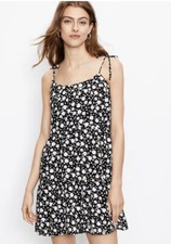 LOFT NWT Women's Seashell Bow Strap Tiered Swing Dress - Black - Size Small