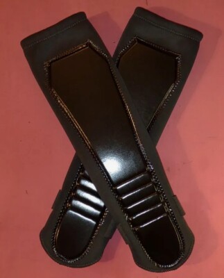 Pro Wrestling KICKPADS Shiny Black Pleather Front - Gear - KNEEPADS NEW