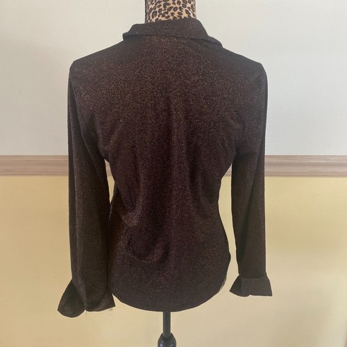 NWT Abercrombie and Finch Orange Black Glitter Collared Shirt M L10 - Picture 2 of 4