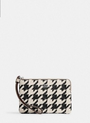 NWT Coach  CK431  Corner Zip Wristlet In canvas Leather with Houndstooth print 