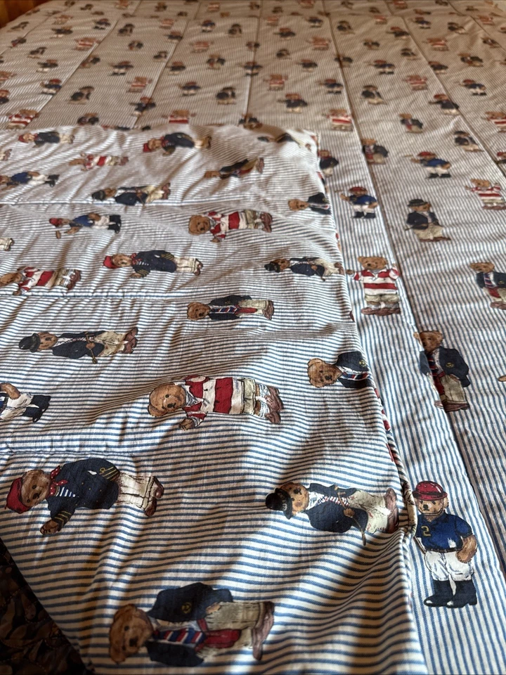 Ralph Lauren Vtg Teddy Bear Polo Striped Twin Sheet Set Fitted Flat & Comforter - Image 3 of 4