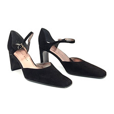 Vtg Nine West Black Velvet D'Orsay Pumps Square Toe Heels Ankle Strap Size 9M