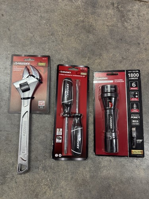 #ad Husky Tool Lot Flashlight Adjustable Wrench Screwdriver $44.99
