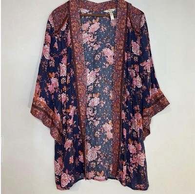 MATILDA JANE Just Imagine Olivia Floral Print Kimono Boho Metallic size XS/S