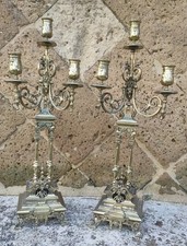 Coppia Candelieri Epoca '800 In Bronzo a 3 Braccia 60 Cm