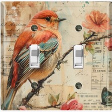 Metal Light Switch Outlet Cover Decorative Wall Plate Floral Red Bird AML114