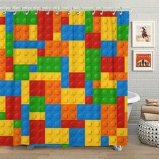 Kids Shower Curtains Colorful Blocks Shower Curtain Set for Bathroom Decor Fu...
