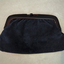 Vintage Made In Italy Italian Suede Leather Dark Brown Clutch Hand Bag Purse