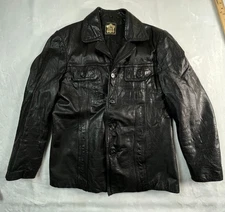 VTG ECHTES LEDER Size 50 Mens M Jacket Black Leather Button Front