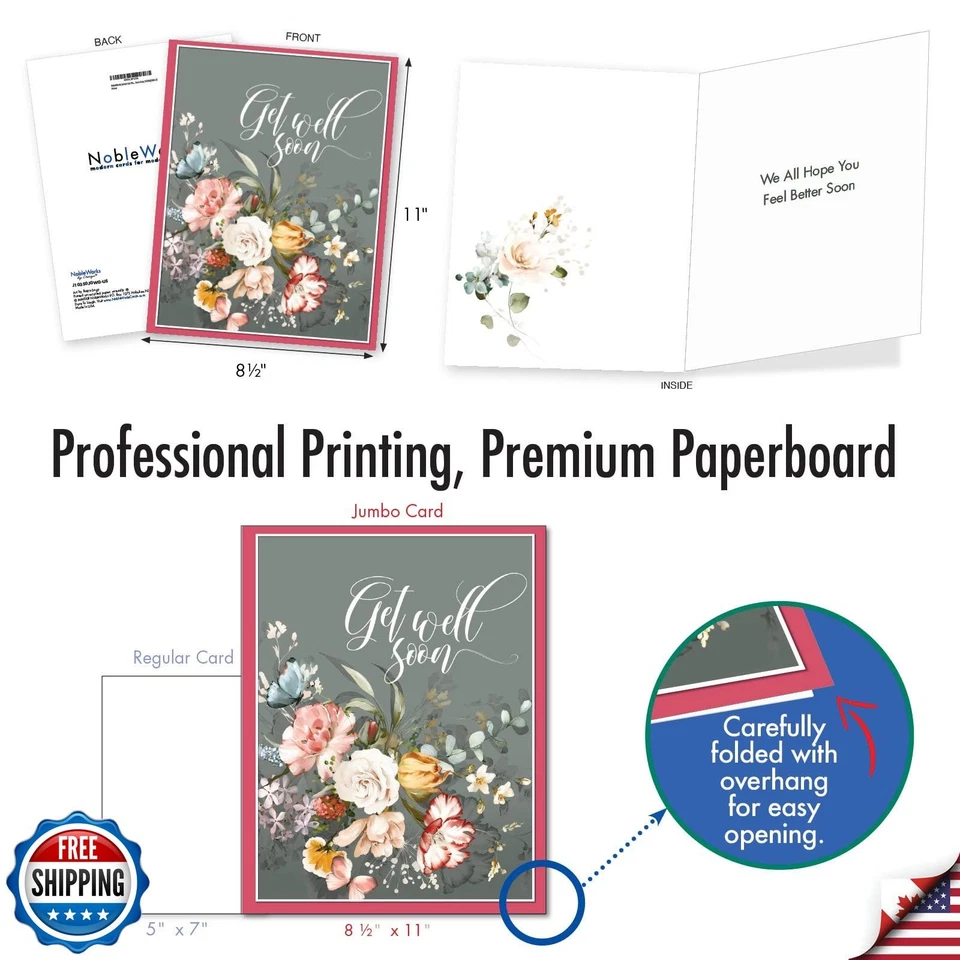 NobleWorks Jumbo Get Well Paper Card From Us 8.5 x 11 Inch with Envelope (1 P - Image 4 of 4