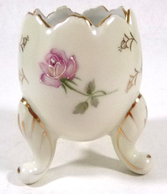 Vintage INARCO Japan-Porcelain Three Footed Egg Vase E116/S-Floral-4'' Gold Trim