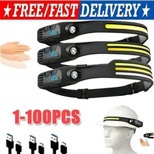 COB LED Headlamp USB Rechargeable Headlight Bar Head Band Torch Work Light 6000K