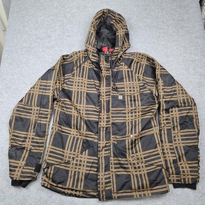 Element Jacket Mens XL Brown Plaid Hooded Puffer Insulated Ski Snowboard Winter