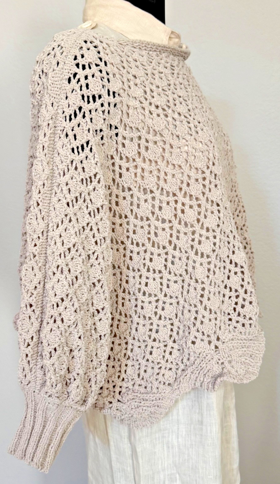 Jessica Simpson Beige Crochet Knit Sweater poncho Size XS Boho Cottagecore