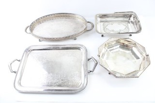 Vintage Silver Plate Serving Tray Fruit Baskets & Gallery Tray 3822g