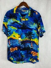 Sunny Island Shirt Adult Small Short Sleeve Button Front Hawaiian Floral Beach