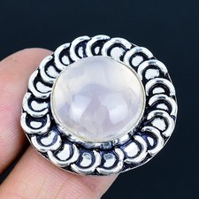 Rose Quartz Gemstone Handmade 925 Sterling Silver Jewelry Ring Size 8