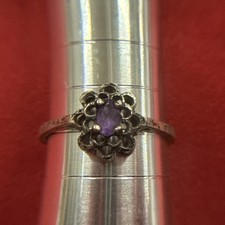 Vintage Sterling Silver 925 Amethyst Tiered Flower Ring Size 9