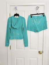 Juicy Couture Coastal Teal Velour Hoodie and Shorts Set Size S