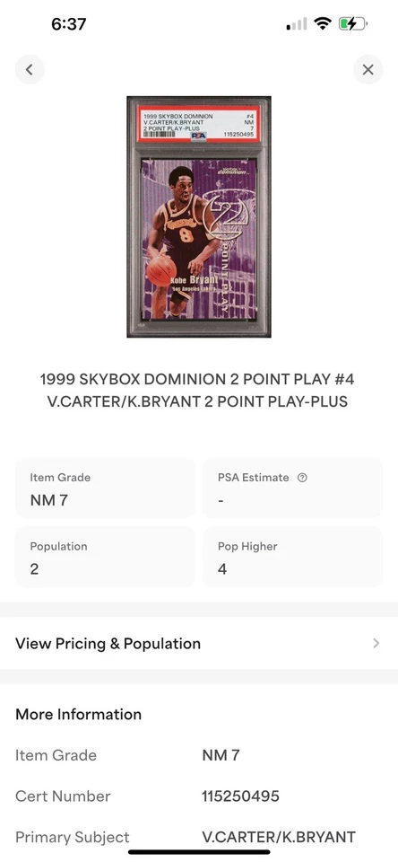 1999-00 SKYBOX DOMINION KOBE BRYANT VINCE CARTER 2 POINT PLAY PLUS #4TP PSA 7 - Imagem 3 de 3