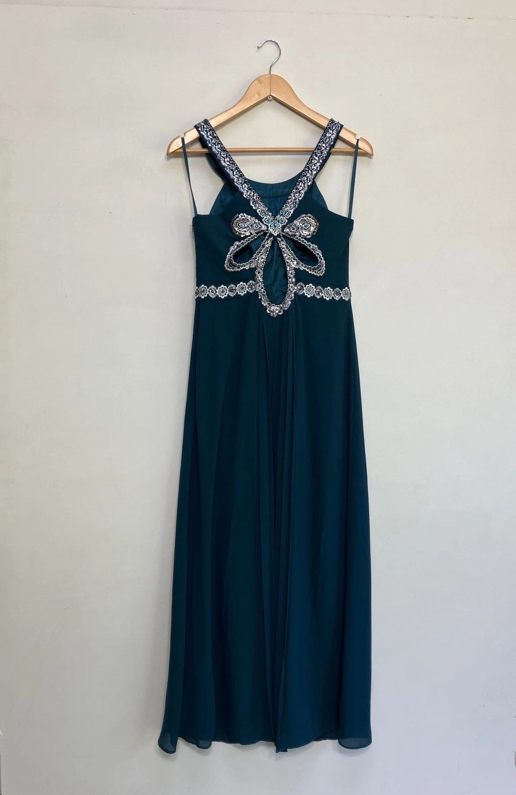 Vestido Largo Monsoon Mujer Talla UK 8 Teal Verde Con Pedrería Halter