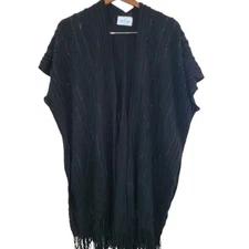 The Skyline Collection Shawl Womens One Size Black Knit Fringe Open Relaxed