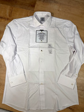 Kilburne-Finch White Pleated Tuxedo Shirt Modern Fit 17 34/35 French Cuff