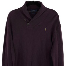Polo Ralph Lauren Men's Large Burgundy Shawl Collar Estate Rib Knit Sweater