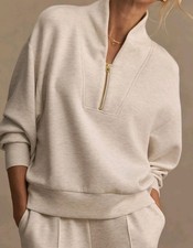 Varley Davidson Sweat DoubleSoft Quarter Zip Sweatshirt Ivory Marl Sz Large