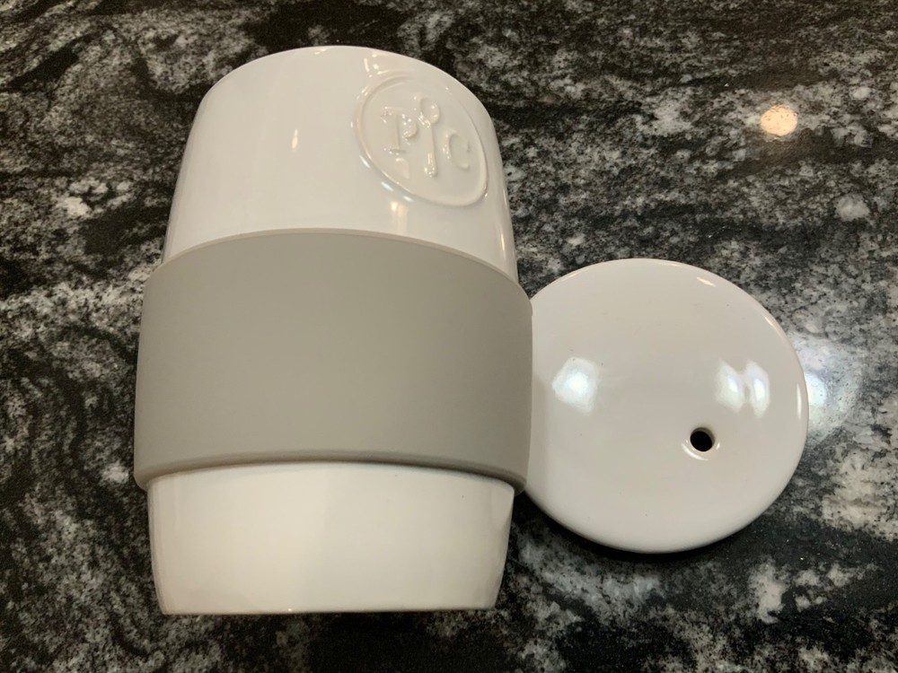 The Pampered Chef Ceramic Egg Cooker 1529 White with Gray Sleeve no box EUC