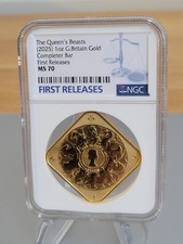 2025 Queens Beasts 1oz Gold Completer Bar NGC MS70 FIRST RELEASES TOP GRADE