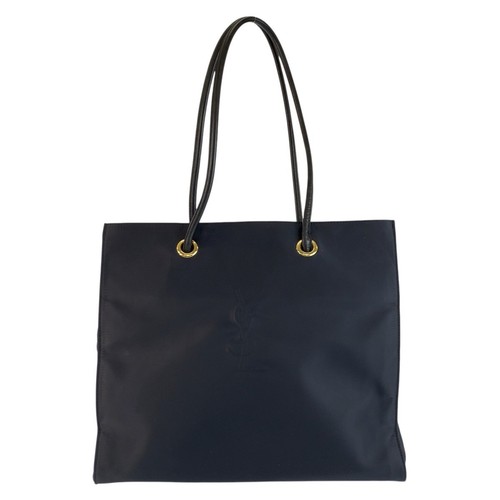 YVES SAINT LAURENT YSL Tote Bag Shoulder Bag Navy Gold Hardware Nylon