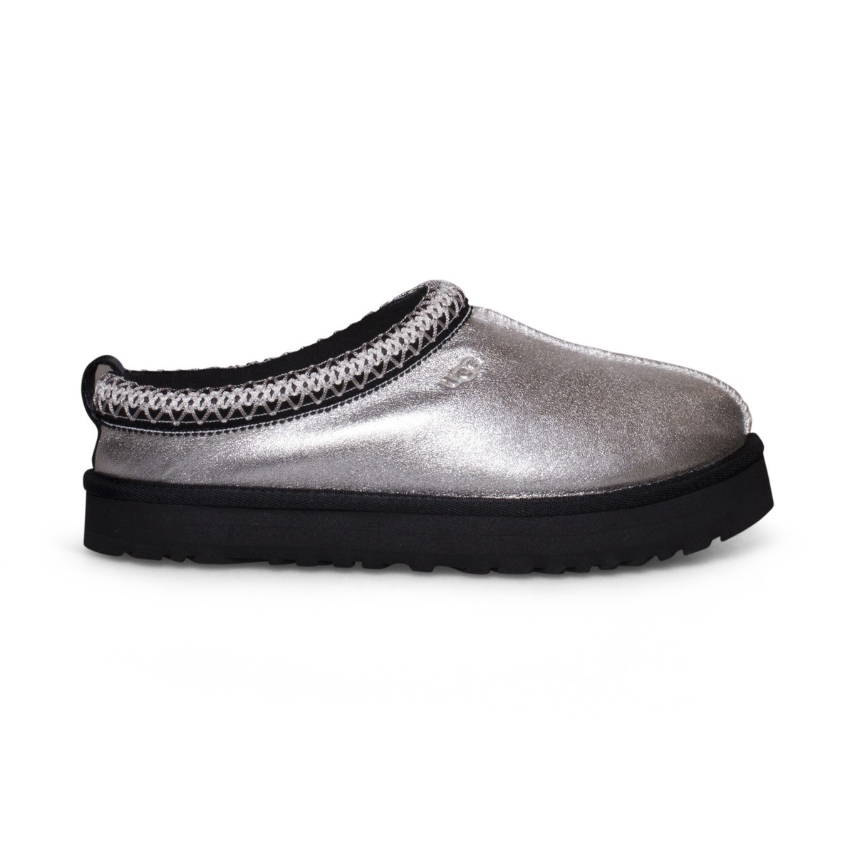 UGG TAZZ SILVER METALLIC LEATHER WOOL SLIPPERS SIZE US YOUTH