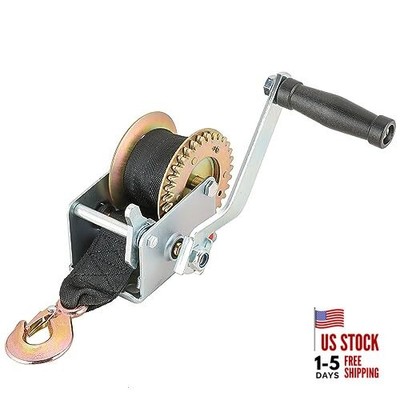  Boat Trailer Winch Hand Winch Crank Cable with 16FT(5m) Black Webbing, 800LBS