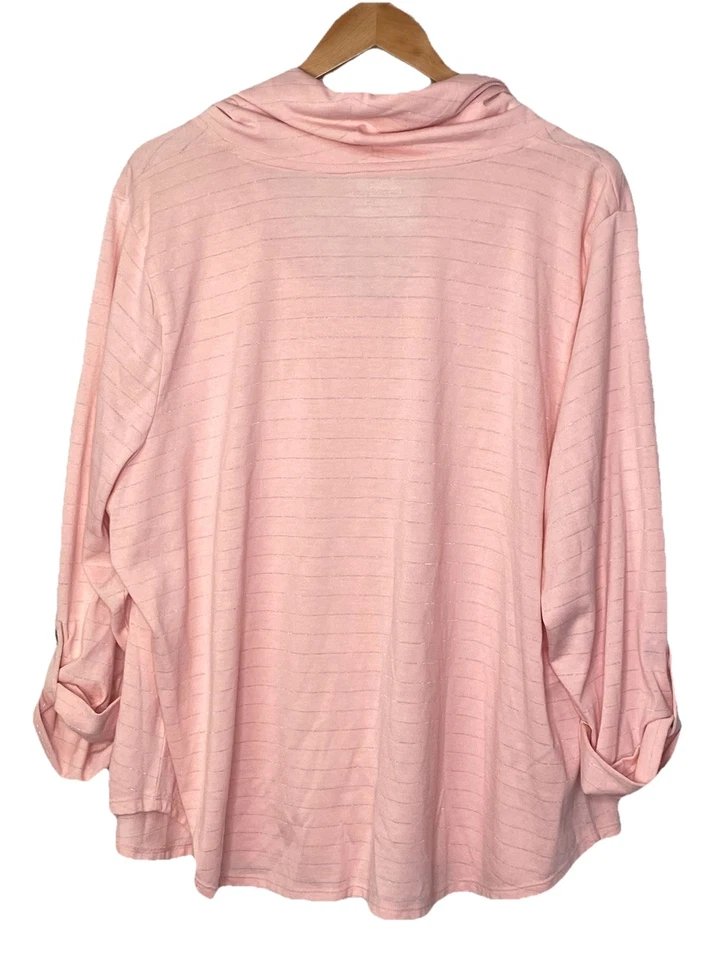 Blusa Croft & Barrow Mujer Cuello Capucha Manga Larga Rayas Cómoda Talla 3x Rosa Foto 2 de 4