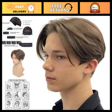 Short Brown Synthetic Wig for Men - Realistic Middle Part Straight Hairstyle