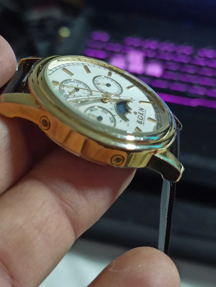 Swiss Made Eden Armbanduhr Herren Voll Kalender Quartz Neue Batterie - Bild 2 von 4