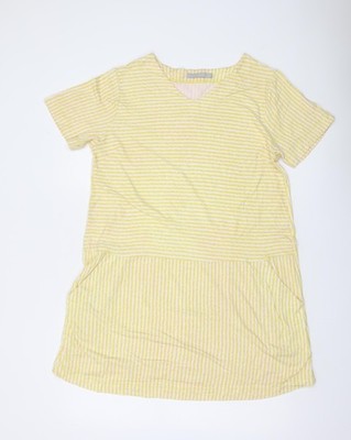 Two Danes Damen T-Shirt gelb gestreift V-Ausschnitt Tunika M