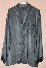 Murano 100 Silk Long Sleeve Button Up Pajama Top Men  s Sz Large Gray Blue EUC