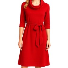 Shabby Apple Red Dress XXS Cowl Neck Fit Flare A-Line 3/4 Sleeve Belted