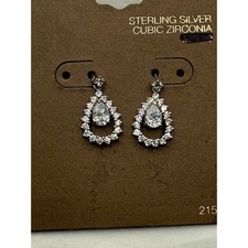 Sterling Silver Cubic Zirconia CZ Teardrop Dangle Earrings Bridal Wedding