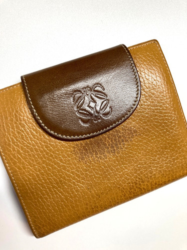 LOEWE Vintage Anagram Embossed Leather Wallet Bifold Spain Two Shades Of Brown