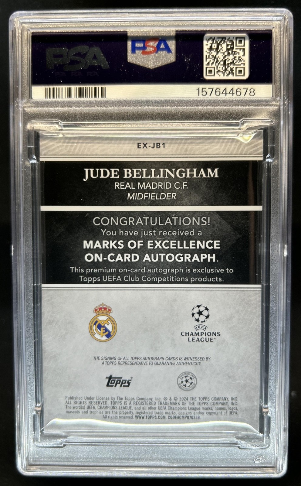 2023-24 Topps Chrome Jude Bellingham Marks of Excellence Gold Auto #/50 PSA 8 view 2
