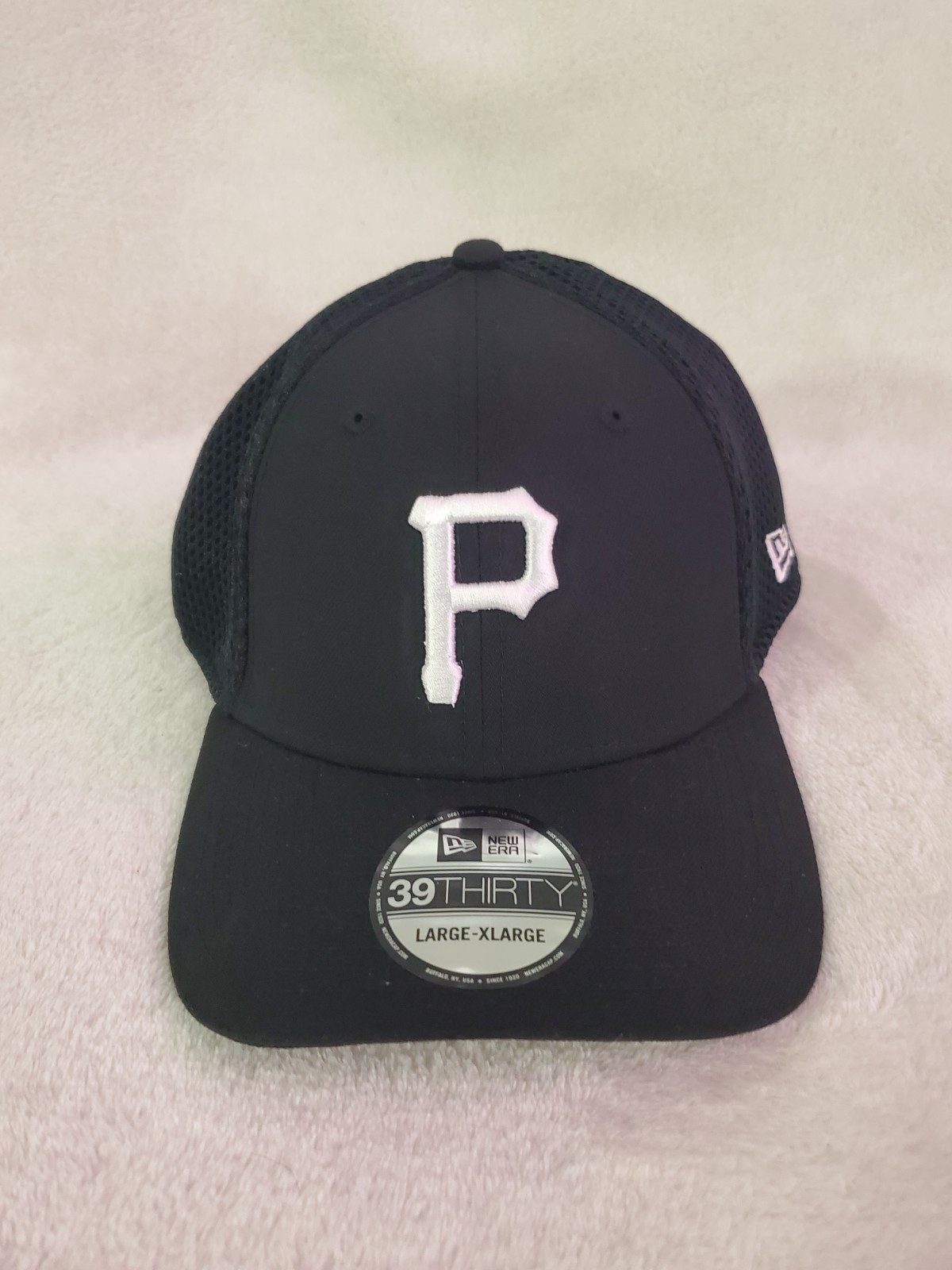 MLB PITTSBURGH PIRATES NEW ERA 39 THIRTY MESH LARGE XL STRETCH FIT HAT BLACK