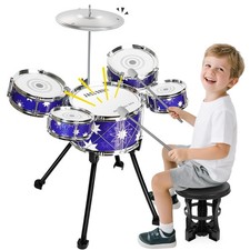 Upgraded Drum Set for Toddler Toy Ages 2-4 Kids Jazz Drums Kit with Stool Mus...