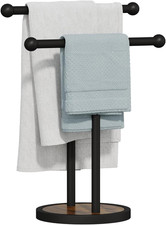 YINMIT Hand Towel Stand with Heavy Wood Base, Free Standing Towel Rack Double T-