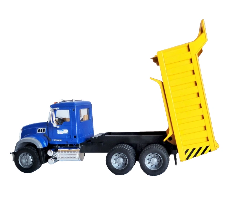 Camión de volteo Bruder Mack granito azul amarillo 02816 juguete de construcción 2007 Foto 4 de 4