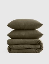 NWT QUINCE EUROPEAN LINEN KING / CAL KING DUVET COVER SET DUSTY OLIVE RET 210