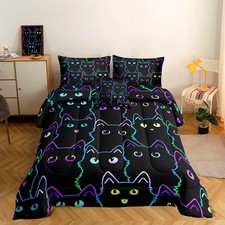 Twin Size Black Cat Comforter Bed in a Bag Set 5Pcs Bedding Set