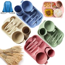 25 Pcs Wheat Straw Dinnerware Sets BPA Free Lightweight Bowl Reusable Dinner ...